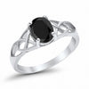 925 Sterling Silver Oval Created White Opal Black Tone Engagement Ring
