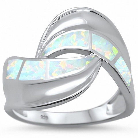 925 Sterling Silver Created Blue Opal Swirl Wave Ring
