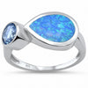 925 Sterling Silver Created Opal Round Simulated Tanzanite Promise Ring