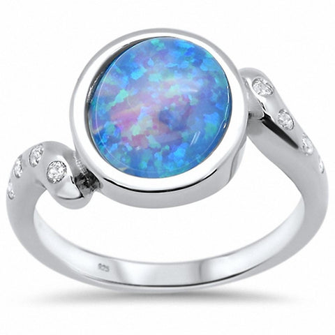 925 Sterling Silver Created Opal Round CZ Fashion Ring