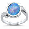 925 Sterling Silver Created Opal Round CZ Fashion Ring