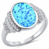 925 Sterling Silver Oval Lab Created White Opal Round CZ Fashion Ring