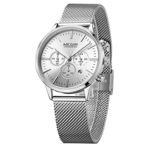 Chronograph Luminous Hands With Date Indicator Stainless Steel Band Wrist Watch For Women