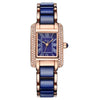 New Fashion Blue Square Diamond Bracelet Wrist Watch For Women With Waterproof