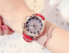 Crystal Real Leather Band With Big Dial Bracelet Wristwatch For Women