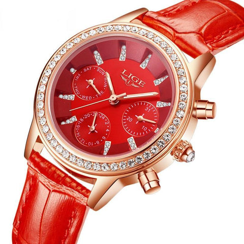 Top Diamond Design Luxury Leather Band Watch For Women
