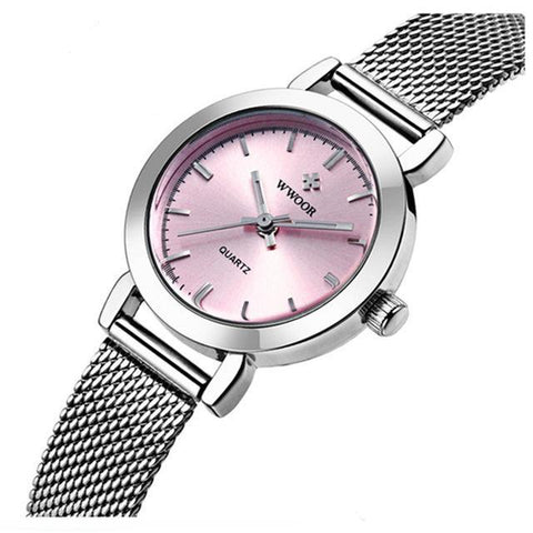 Casual Gold Stainless Steel Mesh Band Watch For Women