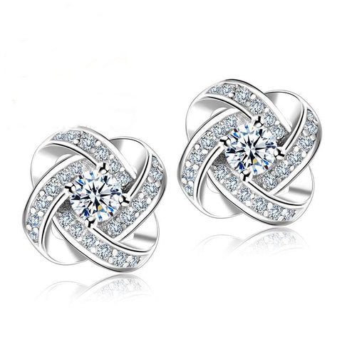 Cubic Zirconia 925 Silver Crystal Stud Earrings For Women Fashion