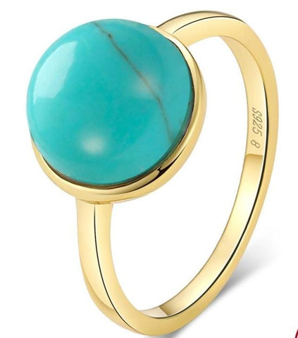 925 Sterling Silver Natural Stone Turquoises  Anniversary Ring