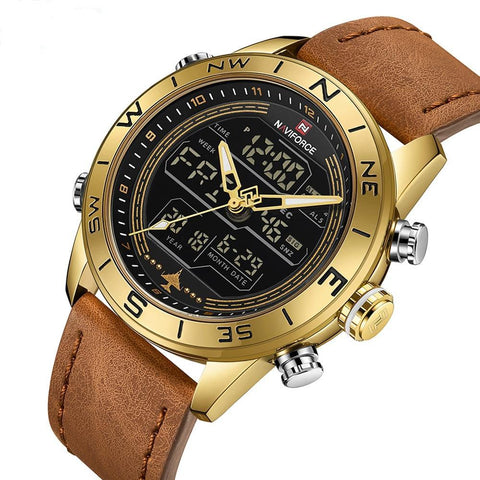 Sports Waterproof Multi function LED Chronograph Leather Wrist Watch Clock 9144