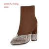 Winter High Heels Women Ankle Boots Pointed Toe Crystal Boot Party Shoes
