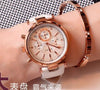Rose Gold Steel Analog Calendar Wrist Watch With  Waterproof Leather For Women