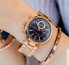 Rose Gold Steel Analog Calendar Wrist Watch With  Waterproof Leather For Women