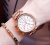 Rose Gold Steel Analog Calendar Wrist Watch With  Waterproof Leather For Women