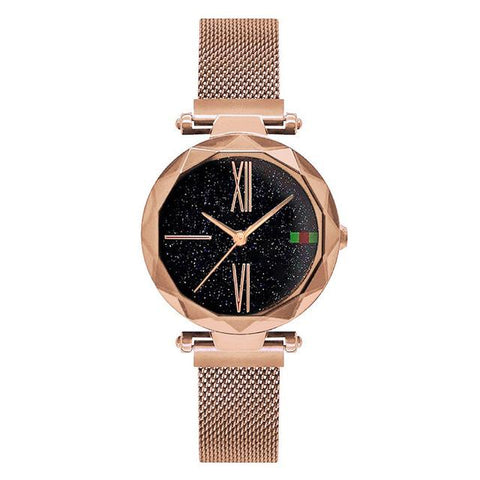Starry Sky Magnet Buckle With Rose Gold Casual Wristwatch For Women