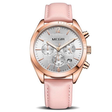 Pink Leather Clock Lovers Watch For Women