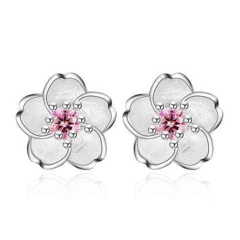 Cherry Blossoms Flower Crystal Earring With 100% 925 Sterling Silver For Women