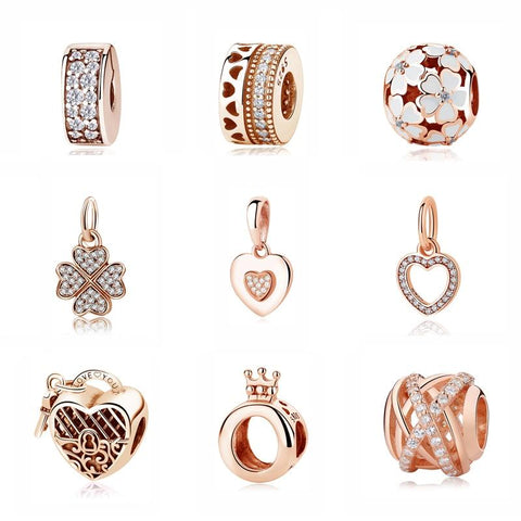 Spacer Clip Charms Rose Gold With 100% 925 Sterling Silver Pendant For Women