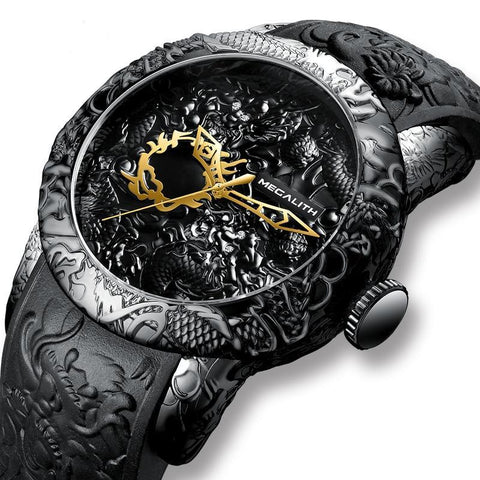 Big Dial Sports Waterproof Fashion 3D Sculpture Dragon Military Casual Quartz Silicone Watch