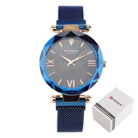 Magnet Buckle Starry Diamond Geometric Surface Wrist Watch For Women