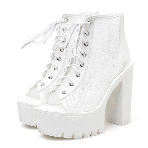 Woman Boots On Summer Mesh Rome Style With Lace Peep