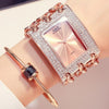 Diamonds Rectangle Dial With Stainless Steel Band Wrist Watch For Women