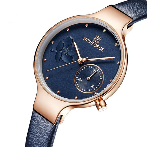 Luxury Brand Rhinestone Wrist Watch For Women With Simple Blue Color