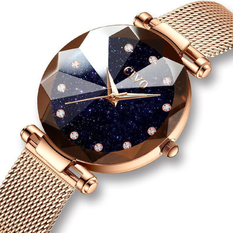 Latest Rose Gold Steel Mesh Watch For Women With Crystal Waterproof Watch