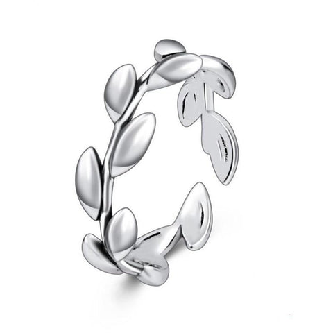 Pure 925 Sterling  Silver Rings Leaf Pattern Adjustable Size For Women