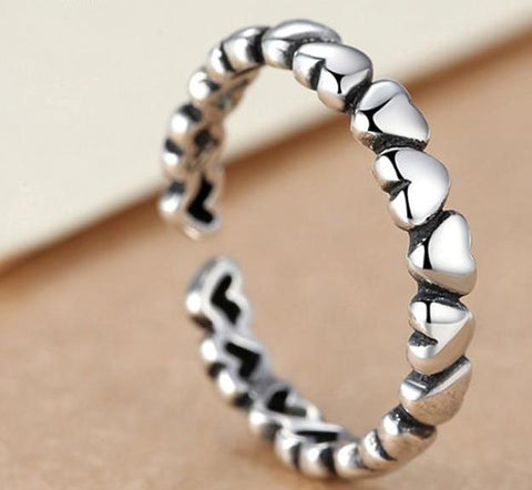 925 Sterling Silver Engagement Ring Heart Shape Adjustable Size For Women