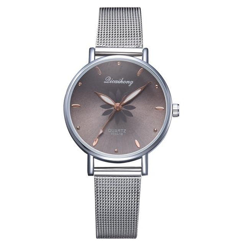 Silver Popular Pink Dial Flowers Wrist Watch For Women