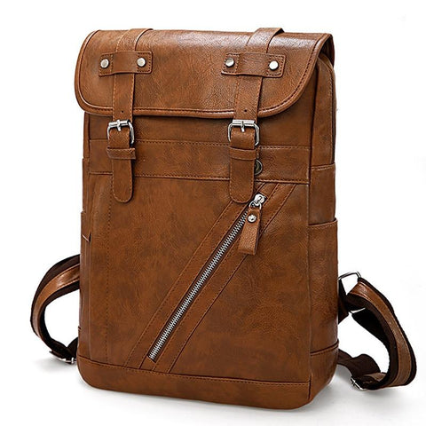 Men Women PU Leather Waterproof & Travel Vintage Laptop Backpack