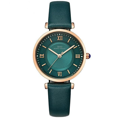 New Brand Green Genuine Leather Strap Watch For Women