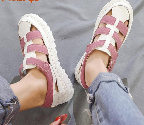 Women Casual Summer Leather Flip Flops Platform Gladiator Princess Sandals