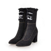 Denim Thick High Heels With Fashion Pointed Toe Lady Ripped Shoes For Women