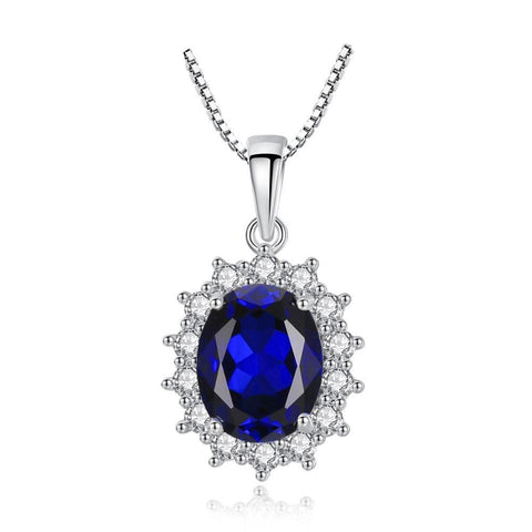 Elegant Oval Princess Sapphire Pendant Necklace With 100% 925 Sterling Silver For Women
