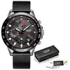 Blue Casual Mesh Belt Fashion Quartz Gold Watch