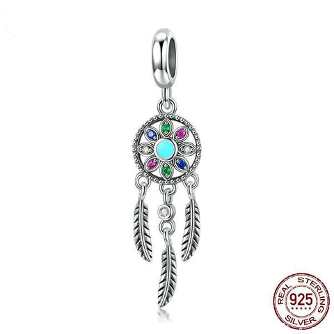 925 Sterling Silver Bohemian Dream Catcher Pendant Charm Fit For Women