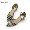 Women Fashion Pumps Stripe Shallow Square Heel Buckle Strap Summer Work Shoes