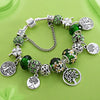 925 Sterling Silver Tree of Life Green Leaf Floral Crystal Charms Bracelet For Women