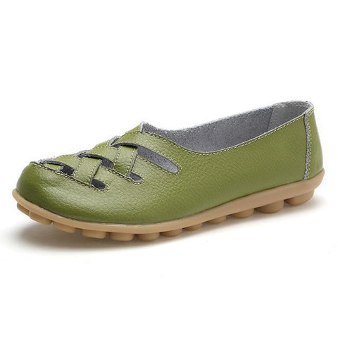 Cut-out Slip Design Casual Loafers Leather Shoes Ballet Footwear For Woman