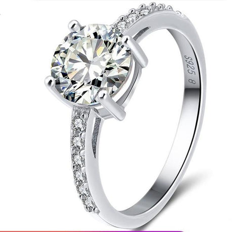 925 Sterling Silver Shiny Cubic Zircon Prong Setting Wedding Ring
