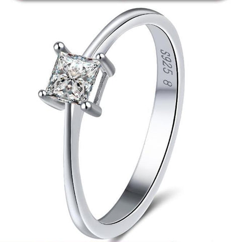 Square Cut Shiny Cubic Zircon 925 Sterling Silver Wedding Ring